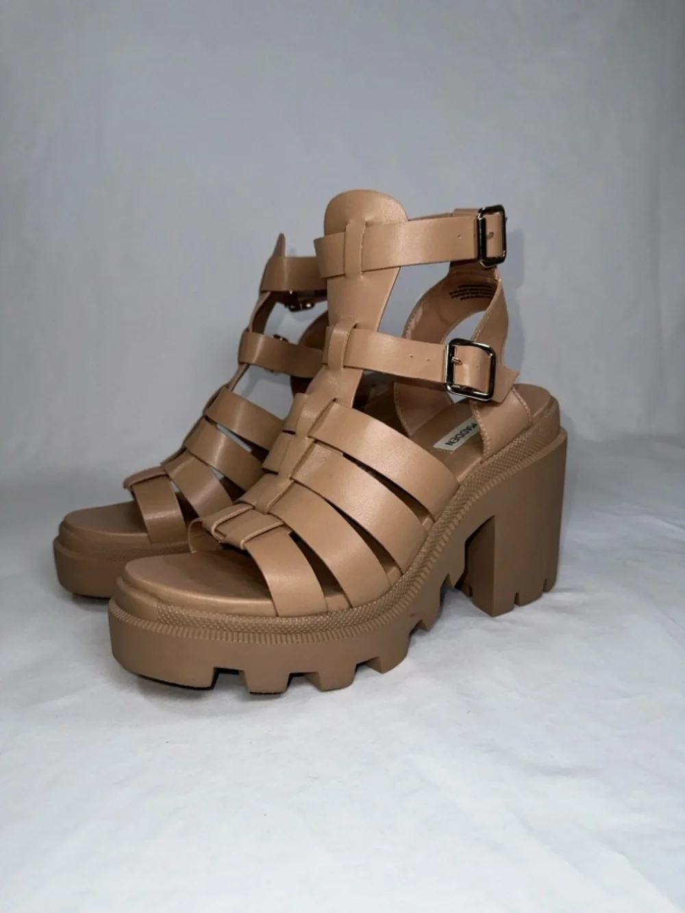 Steve Madden Cosmic Gladiator Platform Sandal Chunky Lug Sole Nude Womens Size 9